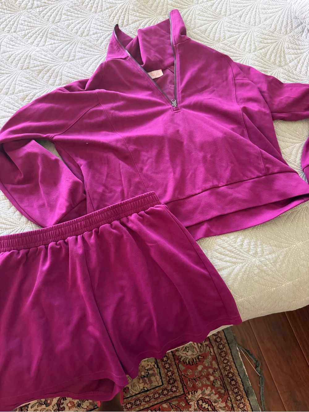 Pink Lily Magenta Quarter-Zip Pullover & Shorts Lounge Set